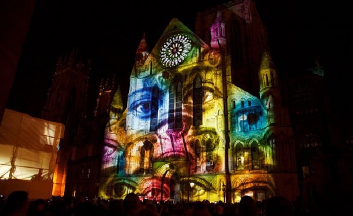 Video mapping on a cathedral